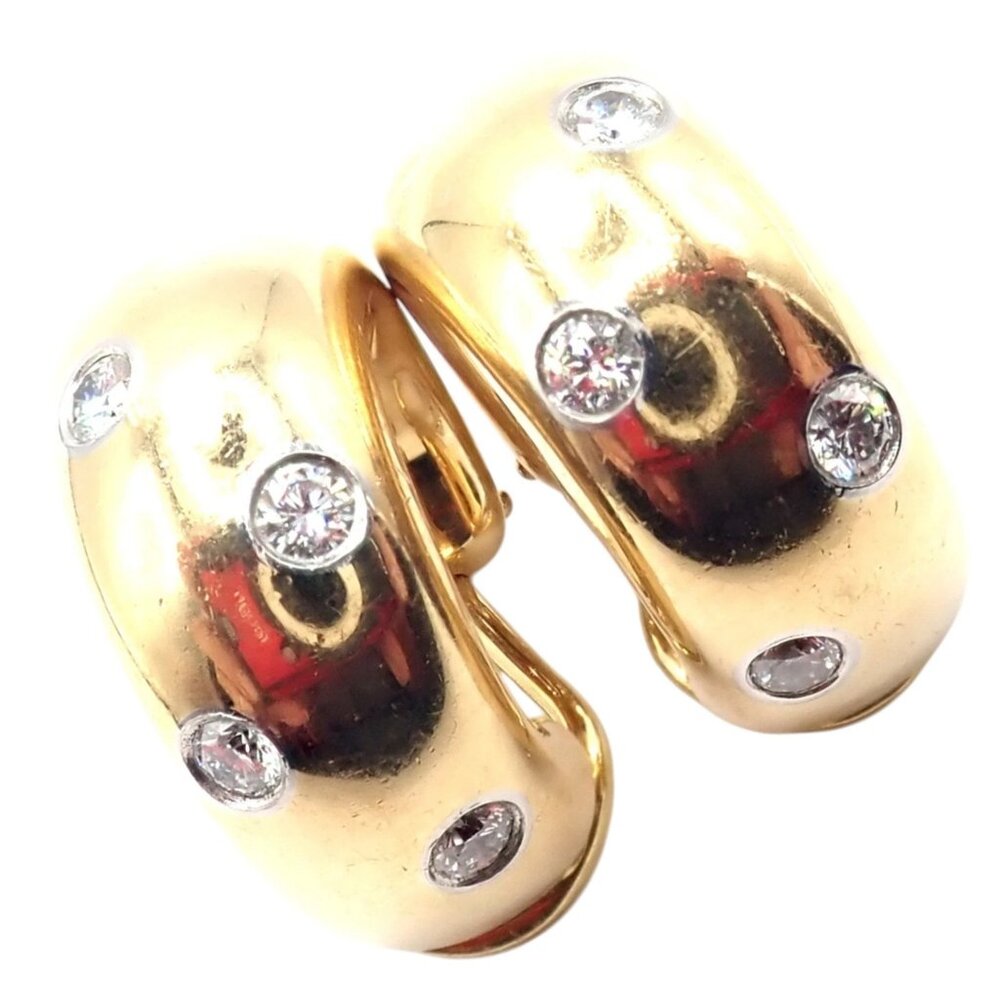 Authentic! Tiffany & Co 18k Yellow Gold Platinum Diamond Etoile Hoop Earrings